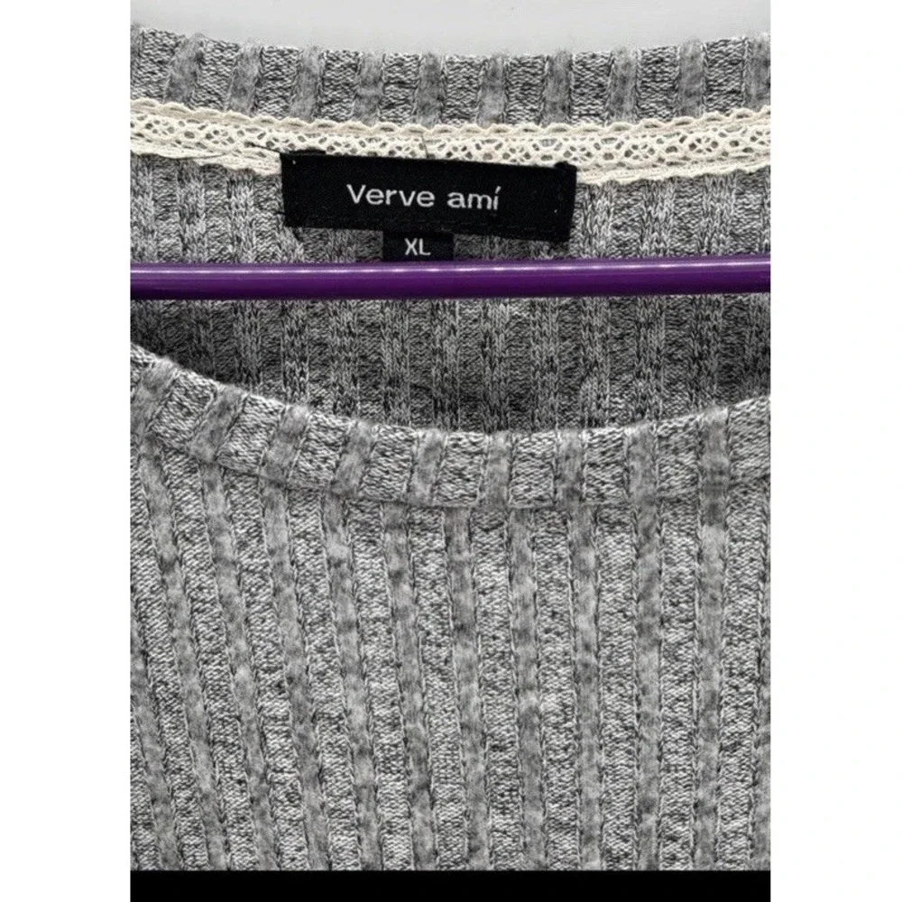 Verve Ami Women's XL Gray Ribbed Knit Long Sleeve Pullover Sweater